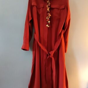 Nine West Red Long Sleeve Dress with Tie Detail